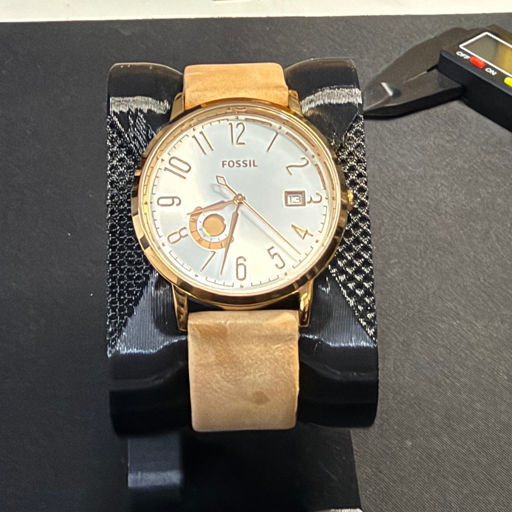 Fossil Vintage Muse Watch Women 39mm Tan Leather ES3751 Gold Tone Analog